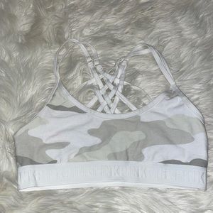 Pink Victoria’s Secret camo strappy sports bra
